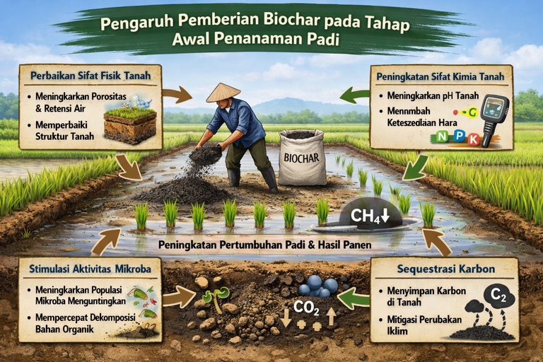 Pengaruh Pemberian Biochar pada Tahap Awal Penanaman Padi